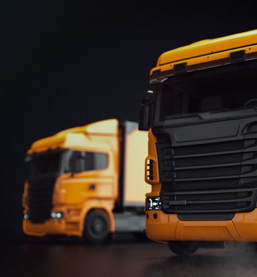 truck is on a black background. Truck 3D render and illustration.